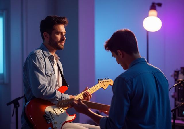 A Lead instructor teaching a young student at Stellar Chords studio
